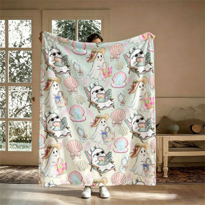 Beach Ghost Vacation Flannel Blanket Perfect for Sofa Office Bed Travel Sleep Read Relax Camping Four Season Use