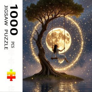 500/1000/1200/2000PCS Jigsaw Puzzle Peaceful Moon Swing Girl Night Scene For Adults Ideal For Stress Relief And Relaxation