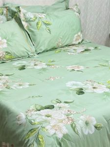 Vải Cotton Nguyên Chất Màu Xanh Lá Cây Hoa Lớn Đơn Giản Cho Giường Đơn Đôi Kích Thước Lớn Tatami Quần Lót Giường Chất Lượng Hàng Hóa