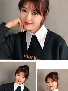 Womens Denim Collarless Shirt Light Blue Knitted Inner Wear Versatile Autumn Winter Match with Windbreaker Elegant Atmosphere