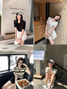 เสื้อโปโลคอตตอน Relsel Lenzing 32 เส้นด้าย ลายดอกไม้ แขนสั้น ทรงหลวม ฤดูร้อน 2024 สำหรับผู้หญิงวัย 18-25 ปี