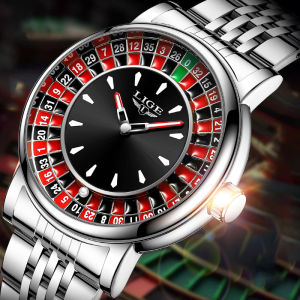 LIGE Fashion Men Watch Rotating Dial Las Vegas Roulette Desktop Theme Watch Men Waterproof Luminous Clock Watches Creative Clock