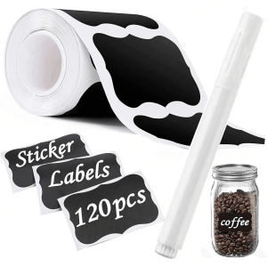 120Pcs/Roll Removable Blackboard Stickers With Erasable Pen Waterproof Chalkboard Labels Home Kitchen Spice Jars Bottles Tags