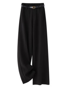 Black Wide Leg Suit Pants Womens High Waist Loose Casual Drapey Floor-Length Straight Leg Trousers Autumn New Arrival