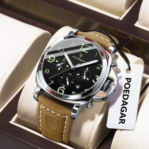 POEDAGAR Fashion Luxury Men Wristwatch Waterproof Luminous Chronograph Date Man Watch Unique Sports Leather Quartz Mens Watches