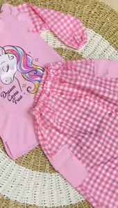 Setelan rok anak prempuan 3-12thn-Poni set kids katun kotak.setelan terbaru 2025