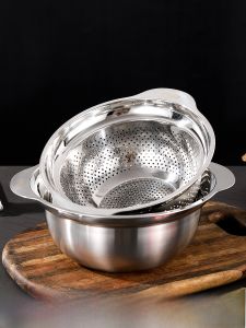 Bộ Rây Rửa Rau Bằng Thép Không Gỉ Bát Lọc Nước Bát Đựng Cơm Bát Đựng Nước Dùng Bát Đựng Nước Dùng Hai Tai Bộ Rây Rửa Rau