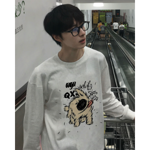 Áo Thun Cotton Dài Tay Cỡ Lớn in Họa Tiết Hoạt Hình Thời Trang Thu Đông Cho Nam Áo Thun Cotton Nguyên Chất Cổ Tròn Thường Ngày