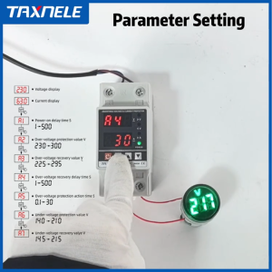 [Original 24 hours delivery] Dual Display 63A 40A 80A 230V Din Rail Adjustable digital Over Under Voltage Relay Surge Protector Limit Over Current Protection