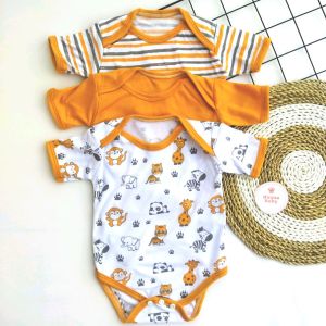 Husna Baby - 1/3 Pcs Jumper Pendek Kain Bayi 0-6 Bulan Seri Kubus