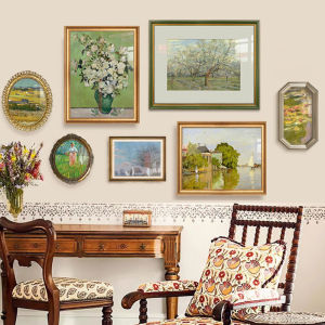 French Entry Lux Soft American Retro Combination Hanging Painting Van Gogh Monet World-Famous Painting Landscape Oil Painting Decorative Mural