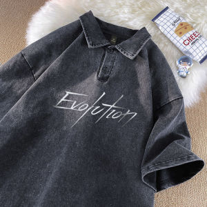 Heavyweight Short Sleeve Polo Shirt Mens Summer American Retro Washed Loose Casual Collared Half Sleeve Top Breathable Cotton