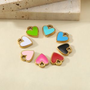 HIYEE10Pcs Versatile Solid Color Heart Charms – Gold Tone Enamel Pendant for Jewelry Making Necklaces Bracelets 8 Bold Colors