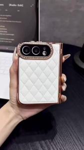 szhaiyu | For iPhone Duo Luxury PU Leather Electroplated Foldable Phone Case With Screen Protector Shockproof Flim Glitter Diamond Cover