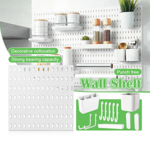 Peg Board Wall Organizer Set Hole Free Hanging Shelf with Hooks and Box Kitchen Wall Multi Functional Storage Rack Board Decorative Organizing Tool