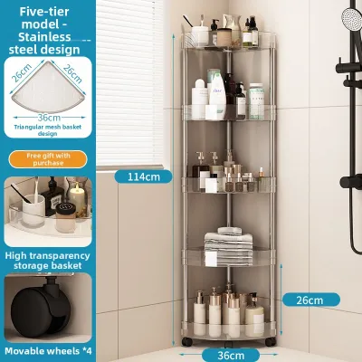 Corner Bathroom Storage Rack with Wheels