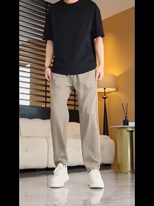 Veidoo M-5XL Suit Pants men silk smooth Korean version straight leg suit pants for men simple khaki black slimming and wrinkle resistant casual business suit pants for men