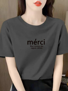 เสื้อยืดแขนสั้นคอตตอนสำหรับผู้หญิงในช่วงฤดูร้อนปี 2023 สไตล์เกาหลี เสื้อยืดคอตตอนหลวมๆ สไตล์เกาหลี แขนสั้น คอกลม เสื้อยืดคอกลม