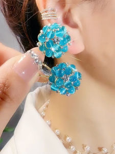 Hoa Tai Ngọc Mắt Mèo Xanh Phong Cách Mới 2025 Thời Trang Nhẹ Sang Trọng Hoa Tai Đính Kim Cương Bạc Nguyên Chất Trang Sức Phụ Kiện