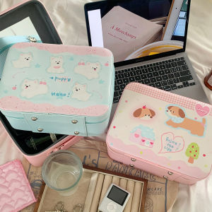 Large Capacity Portable Makeup Bag Cute Handheld Travel Cosmetic Storage Pouch with Mirror for Outdoors Womens Organizer