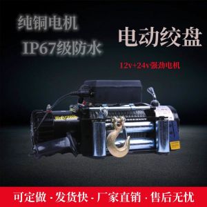 High Power Car Winch Vehicle Towing Off-Road Self-Rescue 12V Wireless Remote Control Electric Hoist 24V for Automobiles