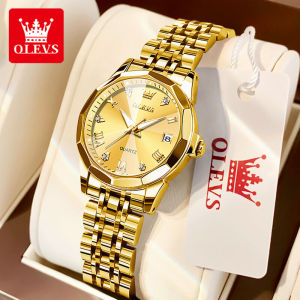 OLEVS New Genuine Brand Ladies Watch Luxury Diamond Gold Watch Fashion Casual Luminous Stainless Steel Waterproof Quartz Watch Gift for Girlfriend