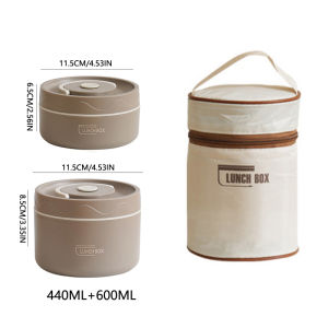 304 Stainless Steel Insulated Lunch Box with Storage Bag Portable Double-layer Covered Lunch Box Office Student Sealed Lunch Box