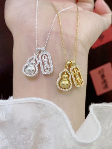 S925 Sterling Silver Gourd Necklace for Women Ancient Method Female Pendant Buddhist Thunderbolt Lockbone Chain Fashion Jewelry Gift