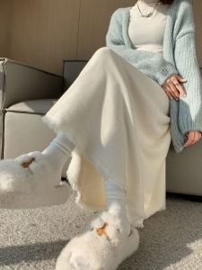 High Waist Knitted Half Skirt Womens Autumn Winter New Style Elastic Waist Full A-Line Umbrella Skirt Slimming Midi Skirt