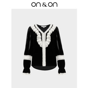 ON&ON | French Retro Ruffled V-Neck Color-Blocking Velvet Top