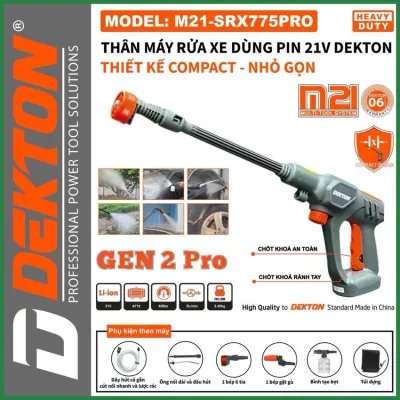 Thân máy rửa xe pin Dekton M21-SRX775PRO Motor #775 rửa xe cầm tay dùng pin màu xanh xám olive