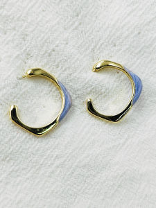 Purple Drip Oil Metal Earrings Irregular C-Shaped Studs Cold Style Simple Silver Needle Ear Jewelry C015 Fashionable Accessories