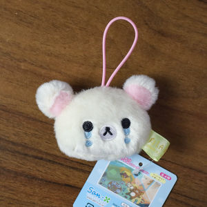 Takara Tomy | Kawaii Rilakkumass Cartoon Bear Emoji Keyring Plush Toy Mobile Phone Lanyard Toy Doll Birthday Fur Ornament Decoration Gifts