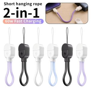 60W Portable Short Lanyard Dual Type C Cable Fast-Charging Mobile Phone Lanyard USB-C Super Fast Charging Cable For iPhone 15 16 17 Samsung Xiaomi