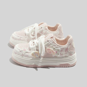 Cute Sporty Casual Womens White Sneakers Thick Bottom Casual Board Shoes Cross Buckle Net Lining Online Exclusive Youth Footwear