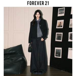 Forever 21 High Waist Wide Leg Loose Womens Jeans Black Versatile Retro Straight Long Pants American Style Button Pocket Zipper