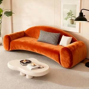 Cream Colored Fluffy Velvet Irregular Straight Sofa