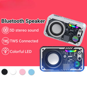 ♥ SFREE Shipping ♥ HP V1 Bluetooth Speaker Transparent Mecha Speaker TWS Series Surround TF card Horn Subwoofer RGB Lighting Stereo Desktop Speakers