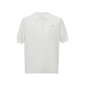 AMII | Polo Collar Half Placket Heart Label Tencel Knit Top Womens Blouse