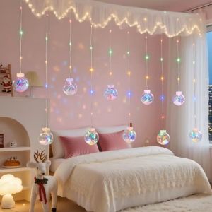 USB Powered Christmas Curtain Light with Santa Snowman Tree Pattern 8 Lighting Modes Holiday Decoration for Home Indoor