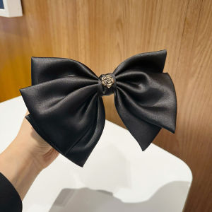 French Style Bow Black Large Headdress Elegant Elegance Spring Clip Top Clip Satin Rose Head Accessories 0741