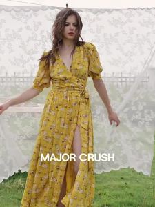Vacation Long French Style Flower Print Dress