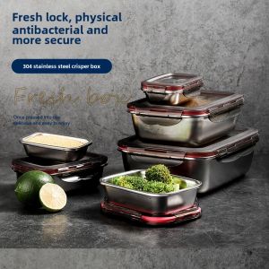 316 Stainless Steel Lunch Box Fresh Food Container Rectangular Airtight Refrigerator Storage Box Commuters Bento Box Food Container