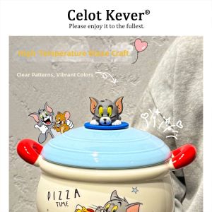 Cartoon Cat and Mouse Soup Bowl with Lid Ears Large