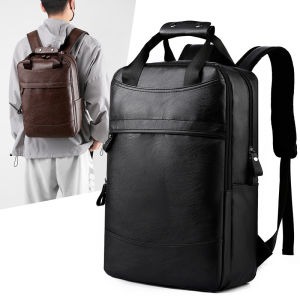 Leather Backpack for Men Casual Business Travel Sports 15 Inch Computer Bag Double Shoulder Bag Modern Neutral Style Waterproof