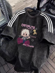 เสื้อยืดแขนสั้นทรงหลวมสไตล์อเมริกันย้อนยุคสำหรับผู้ชายในช่วงฤดูร้อน เสื้อยืดคอตตอนระบายอากาศได้ดี แฟชั่นสตรีท