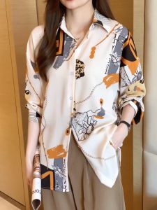 COD High Quality Fabric New Fashion Loose Chiffon Long Sleeve Shirt for Women Korean Style Red Printed Casual Work Shirts