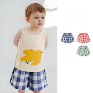 Summer New Arrival Pure Cotton Plaid Shorts Baby Casual Beach Pants Elastic Waist Thin Model Tinyclvb mid Waist Cotton Fabric