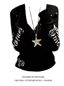 Áo Thun Nữ Tay Dài Cổ Chữ V in Hình Chữ Mỹ Cổ Điển Cỡ Lớn Mùa Hè Phong Cách Đường Phố Gợi Cảm Áo Khoác Ngoài Thường Ngày