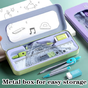7PCs/Set Compass Ruler Set with Metal Box Protractor Ruler Triangle Ruler Stationery For Student